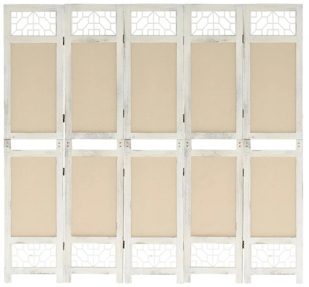vidaXL Biombo com 5 painéis 175x165 cm tecido cor creme