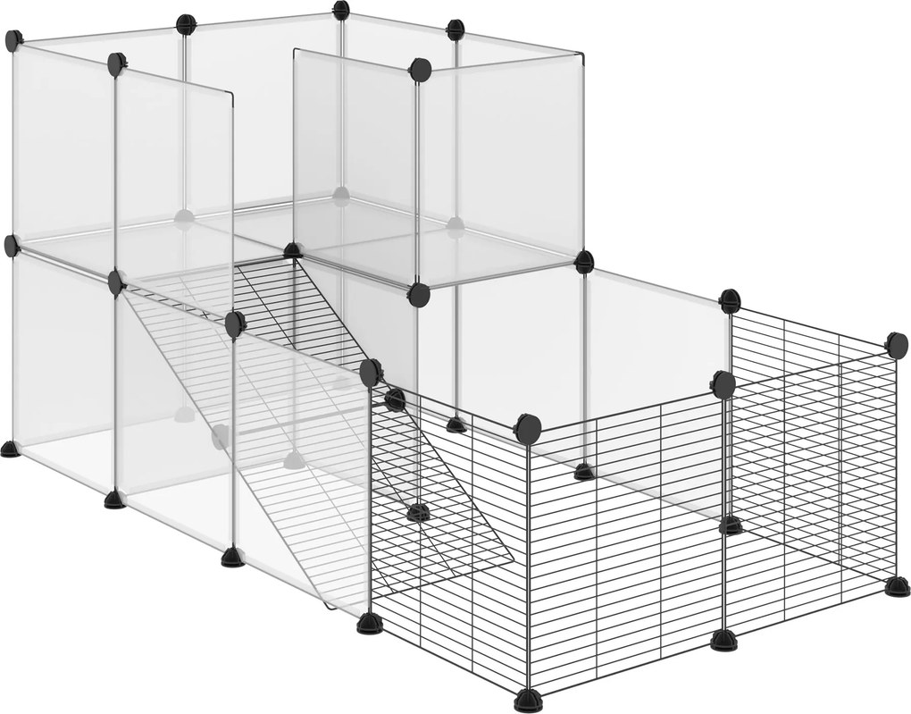 Recinto para Animais Pequenos com 27 Painéis e Forma Personalizável 140x70x70 cm Transparente e Preto