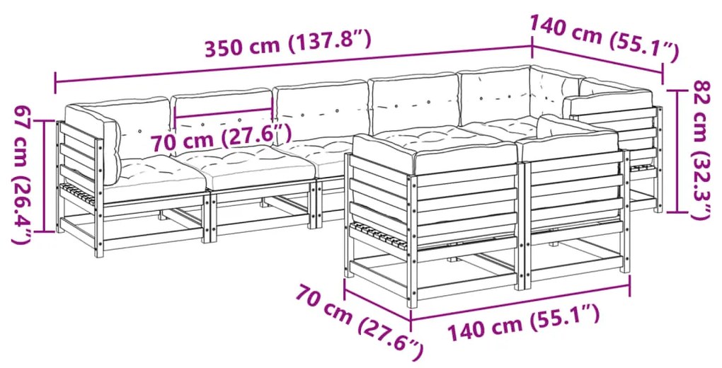 8pcs conj. sofás jardim c/ almofadões pinho maciço castanho mel