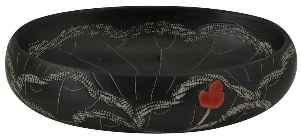 Lavatório de bancada oval 59x40x15 cm cerâmica preto