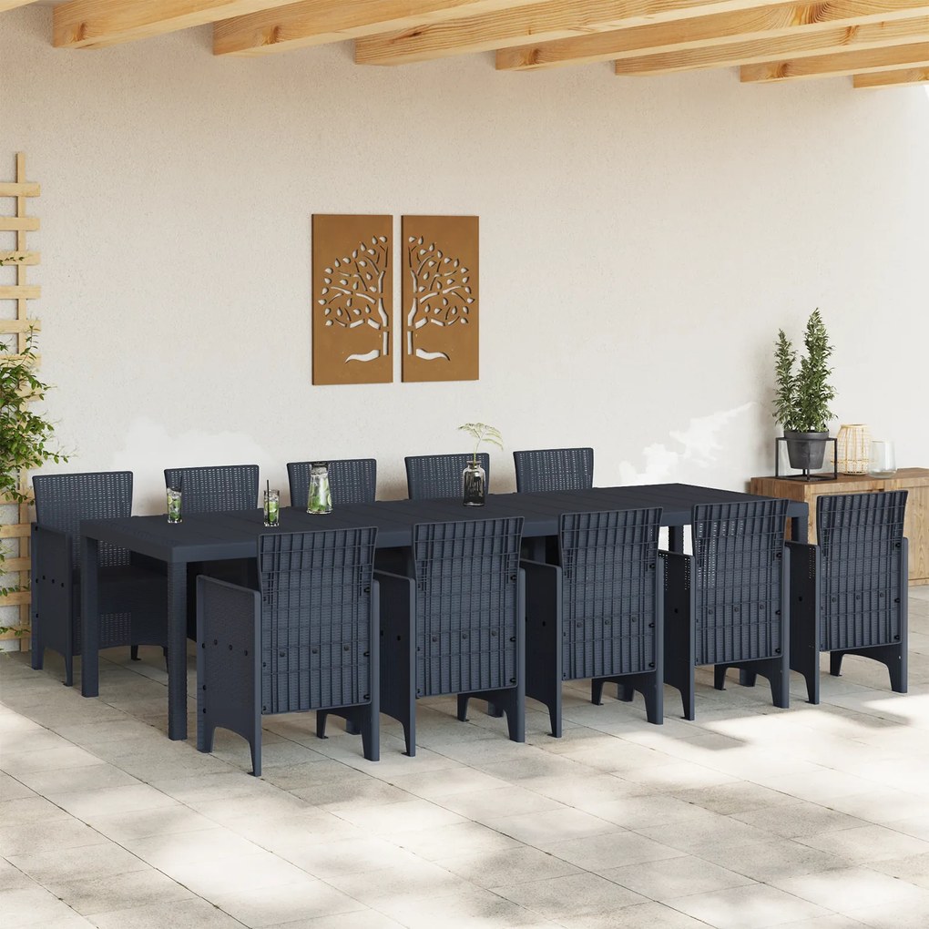 Conjunto de Jantar vidaXL 11 Peças Antracite Rattan Poliéster