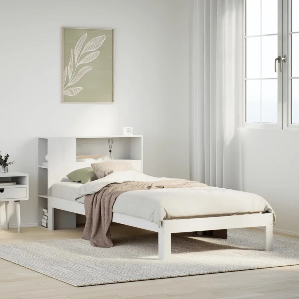 Cama com estante sem colchão 100x200 cm pinho maciço branco