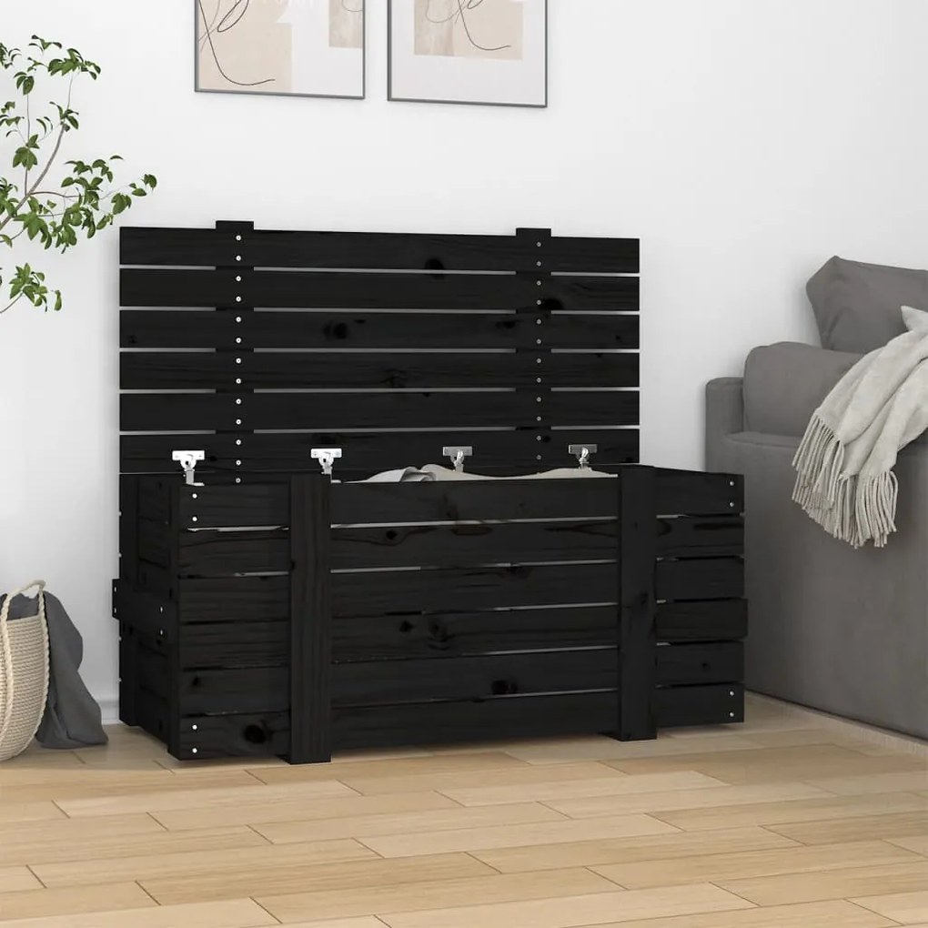 vidaXL Caixa de arrumação 91x40,5x42 cm madeira de pinho maciça preto