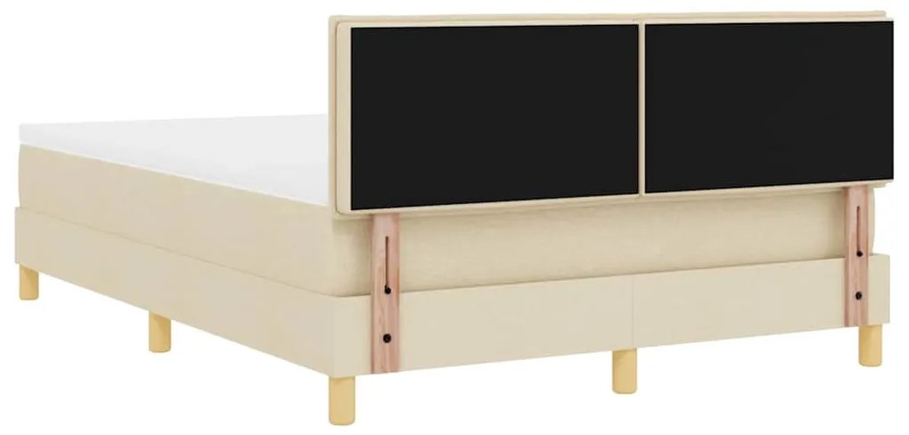 Cama Box Spring com Colchão &amp; LED Creme 140x200 cm Tecido