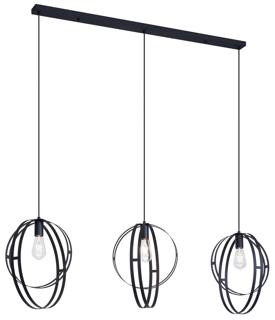 Candeeiro suspenso de design preto retangular 3 luzes - Indu
