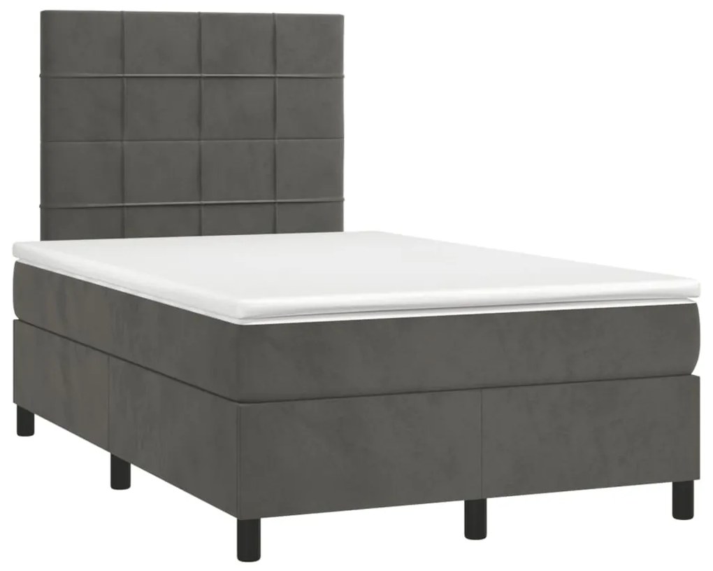 Cama box spring colchão LED 120x190cm couro artif. cinza-escuro