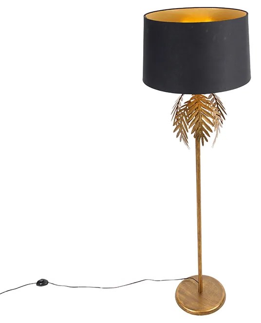 Candeeiro de pé dourado 145 cm com cúpula de algodão preto 50 cm - Botanica