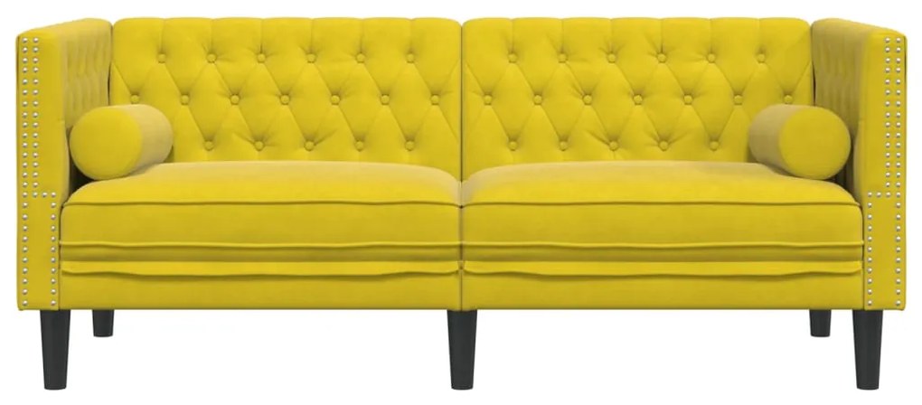 Sofá chesterfield com rolos 2 lugares veludo amarelo
