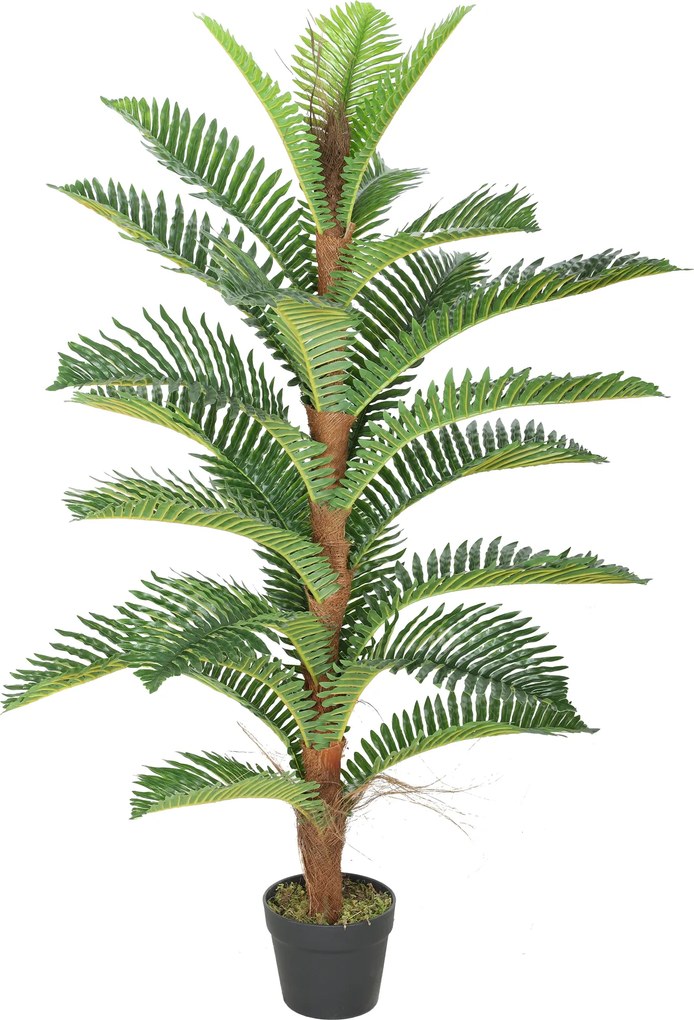Palmeira artificial de 120 cm com 24 folhas em PEVA, planta decorativa com vaso de plástico, verde