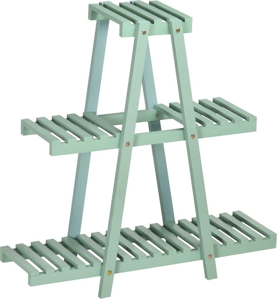Outsunny Suporte para de Madeira Plantas de 3 Níveis Prateleira Decorativa de Plantas para Interior Exterior 46x26x76cm Verde | Aosom Portugal