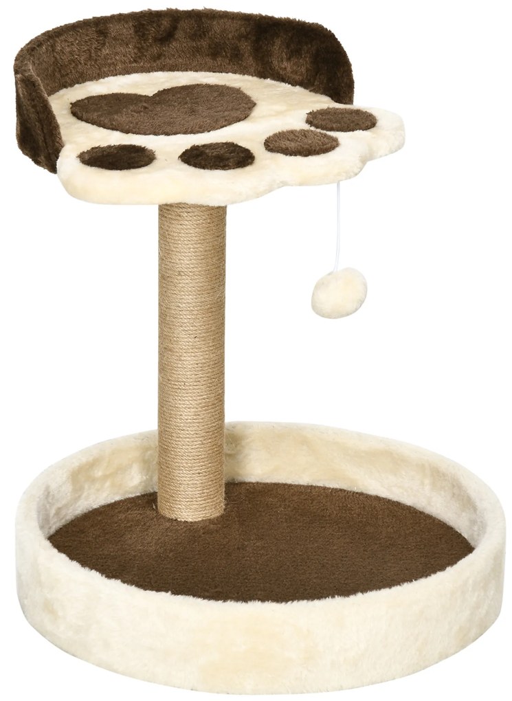 Arranhador para Gato com 2 Camas Poste de Juta Brinquedo Pendurado Ø41x44 cm Castanho