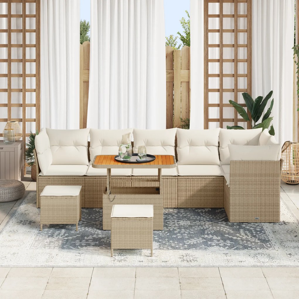 Conjunto de Sofás de Jardim vidaXL para 9 Pessoas com Almofadas Bege R
