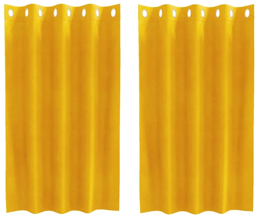 Cortinas Blackout com Ilhós 2 pcs Amarelo Mostarda Veludo