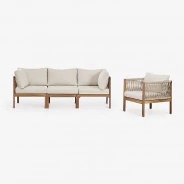 Conjunto De Jardim Com Sofá Modular De 3 Peças Com Apoios De Braço E Poltrona Em Madeira De Acácia Branson Branco Gardênia - Castanho Acácia - Sklum