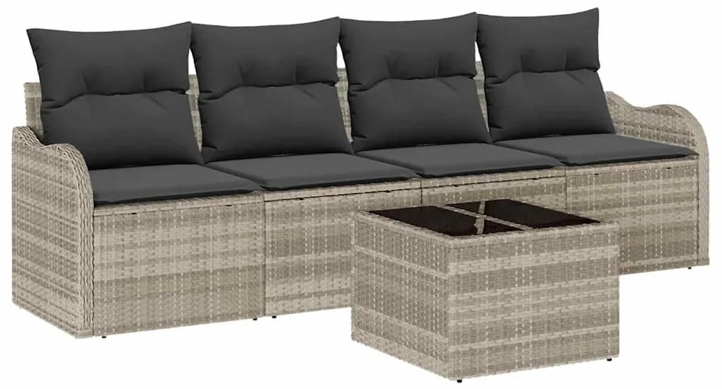 Conjunto de Sofás de Jardim com 5 Peças e Almofadas Cinza Claro em Rat