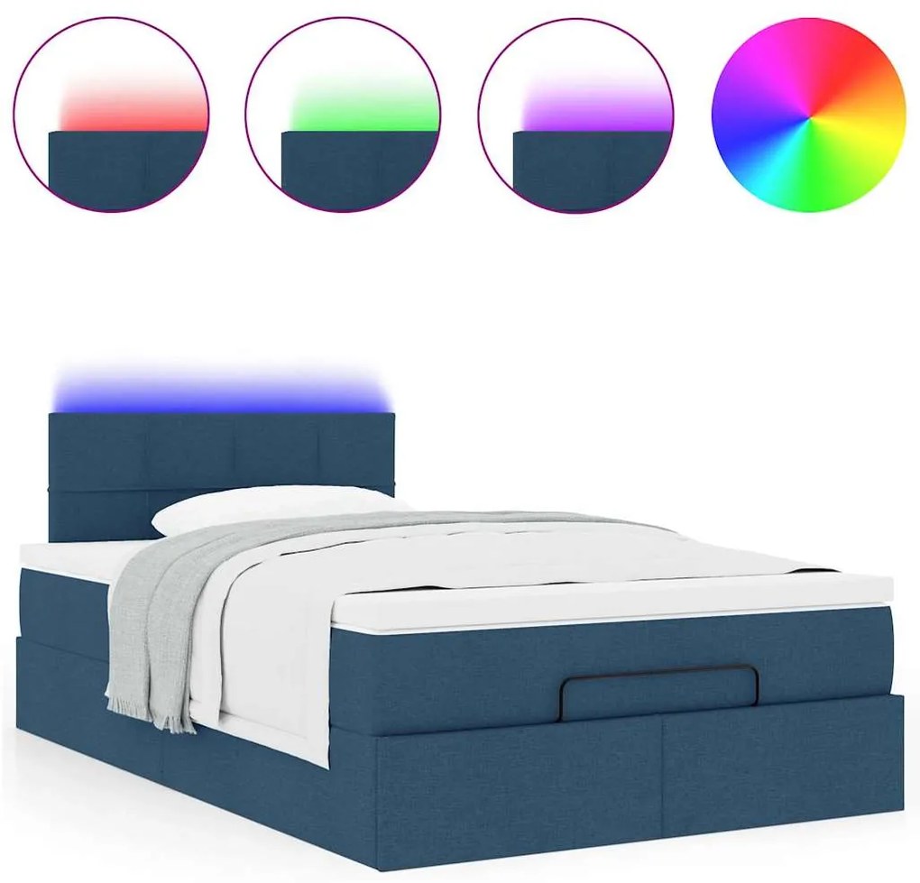 Cama Otomana com Colchão & LEDs Tecido Azul 120x200 cm