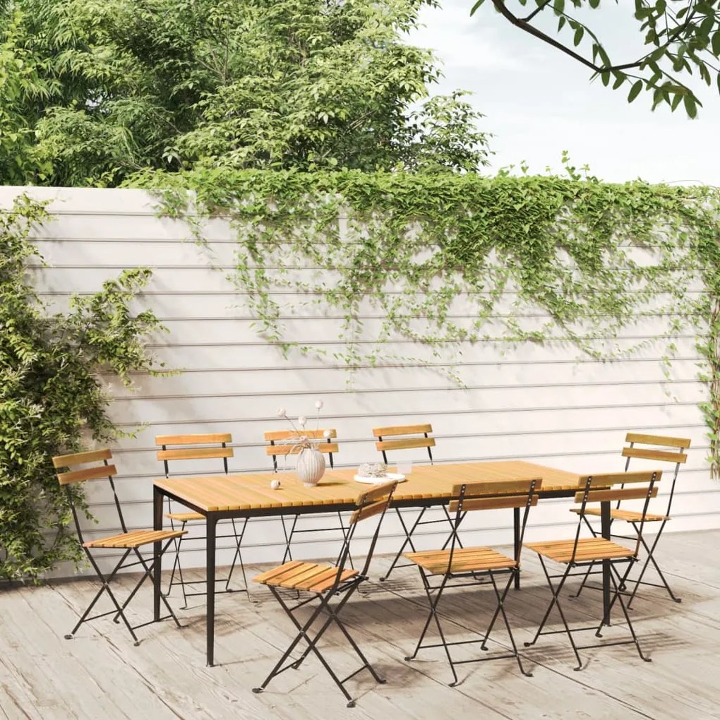 vidaXL Cadeiras de jardim dobráveis 8 pcs aço e madeira acácia maciça