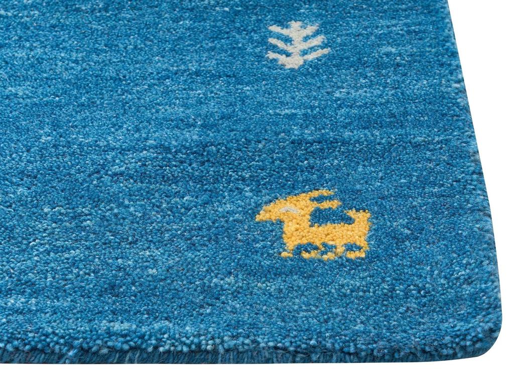 Tapete Gabbeh em lã azul escura 80 x 150 cm CALTI Beliani