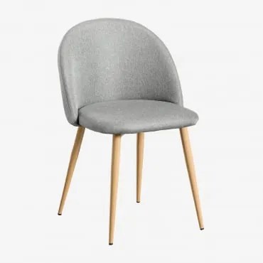 Cadeira De Jantar Estofada E Em Aço Kana Madeira Natural & Linho Cinza Concreto - Sklum