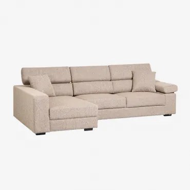Sofá Chaise Longue Esquerdo De 3 Lugares Com Encosto De Cabeça Regulável E Assentos Deslizantes Aramis Bouclé Castanho Trigo - Sklum