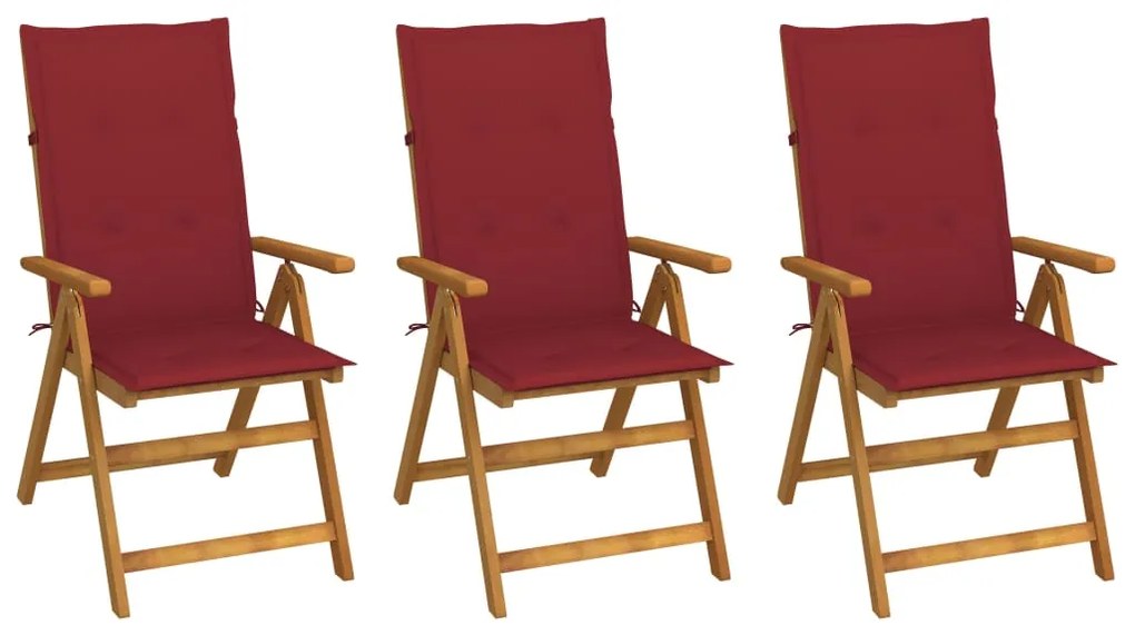 vidaXL Cadeiras de jardim dobráveis c/ almofadões 3 pcs acácia maciça