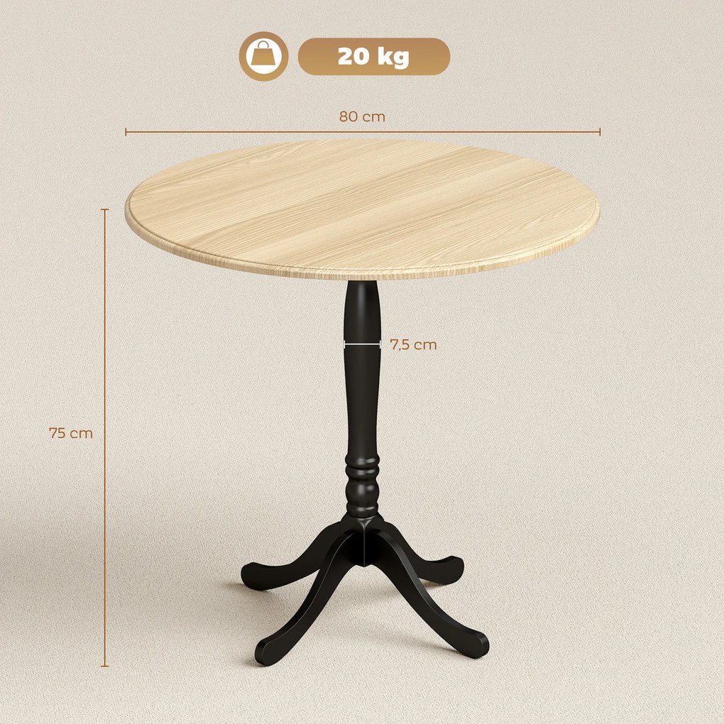 Mesa de jantar redonda para 4 pessoas, Ø 80 cm, (CADEIRAS NÃO INCLUIDAS) base em aço, estilo moderno, madeira natural e preta
