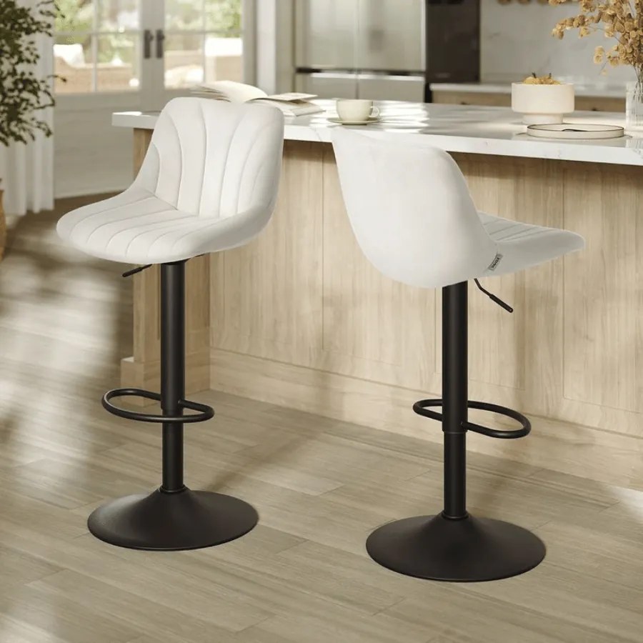 Conjunto 2 bancos bar com encosto e assento giratório 46,5 x 43 x (88-108) cm em veludo branco creme