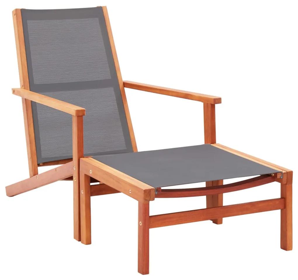 48696 vidaXL Cadeira de jardim c/ apoio pés eucalipto maciço/textilene cinza