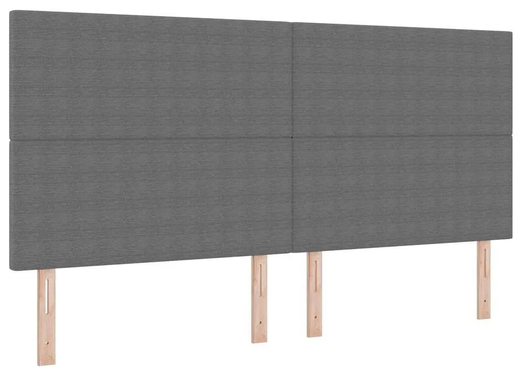 Cama Box Spring com Colchão e Luz LED Cinza 200x200 cm Tecido Cotelê