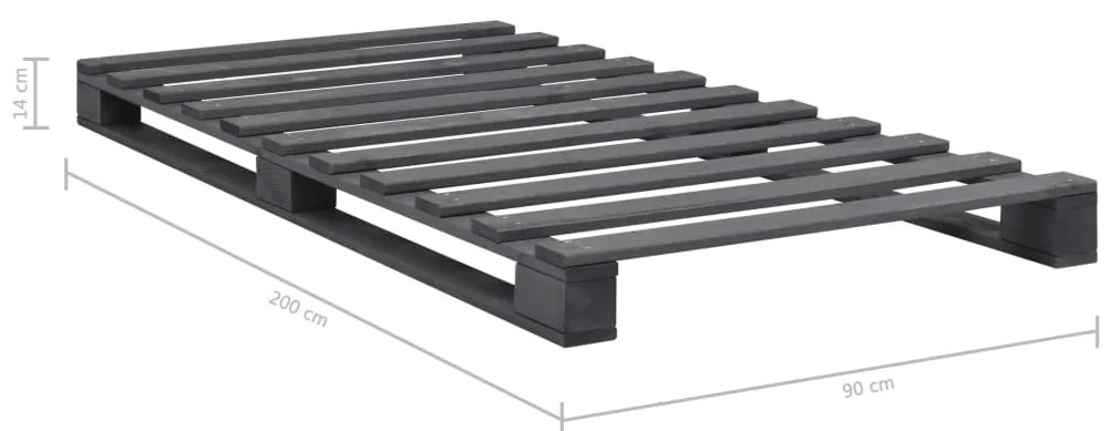 Estrutura de cama em paletes pinho maciço 90x200 cm cinzento