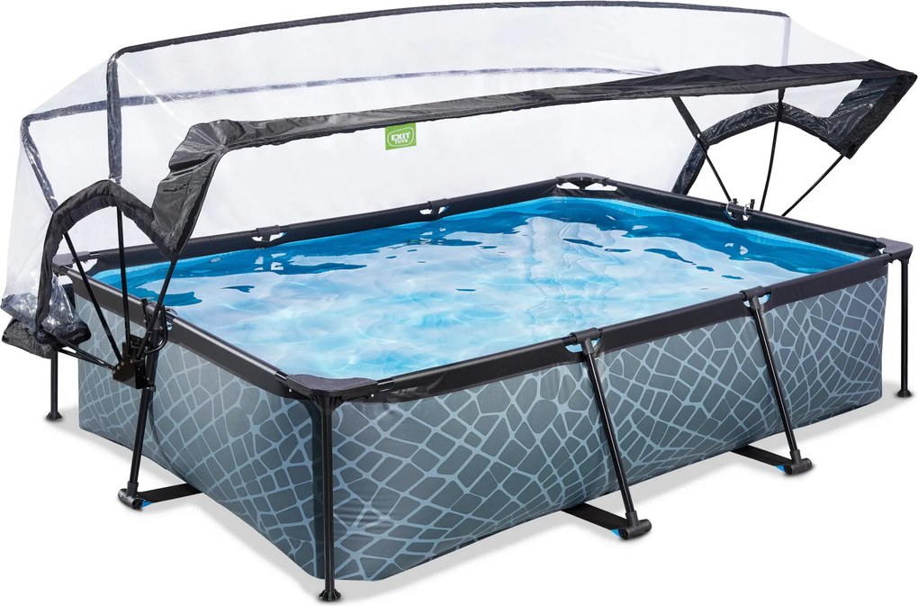 Piscina retangular Stone 300 x 200 x 65 cm com bomba de filtragem e cobertura - cinzenta