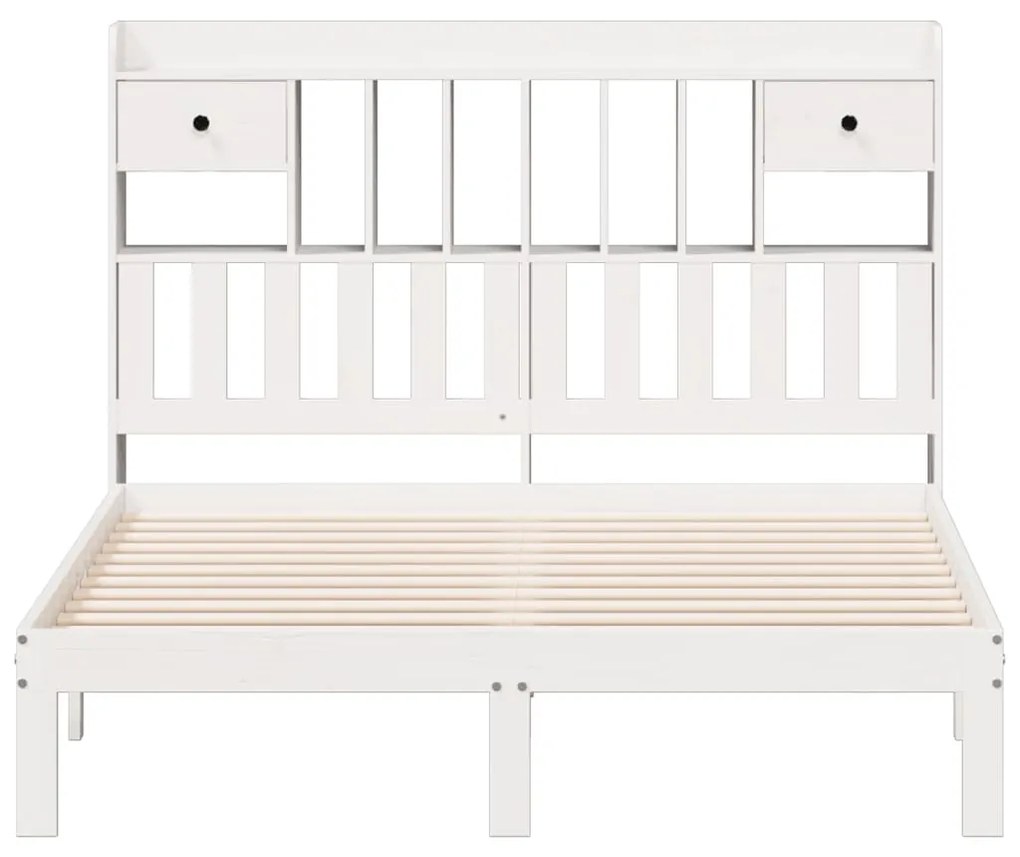 Cama com estante sem colchão 140x200 cm pinho maciço branco