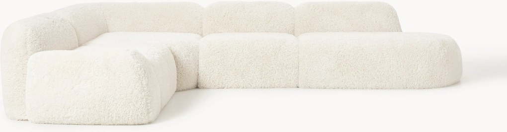 Sofá de canto modular XL em teddy com chaise longue Wolke (4 lugares)