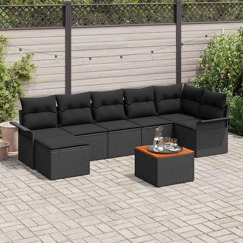 Conjunto de Sofá de Jardim com 8 Peças e Almofadas Preto Rattan Sintét