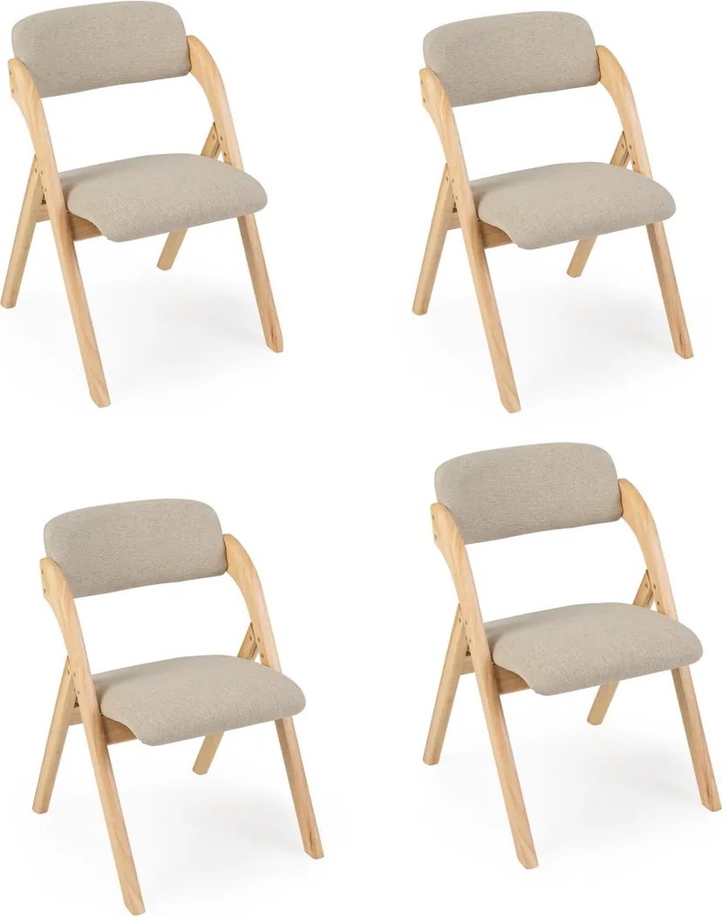 Conjunto de 4 Cadeiras de Sala de Jantar Dobráveis (MESA NÃO INCLUIDA), 53 x 61 x 81 cm, Estrutura em Madeira de Seringueira, Bege