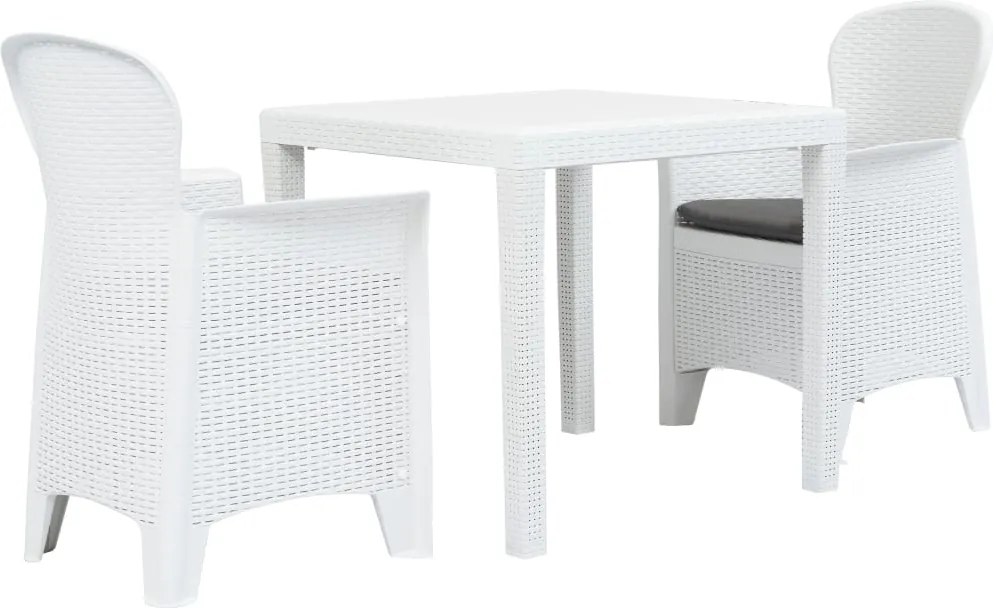 Conjunto bistrô 3 pcs plástico branco com aspeto de vime