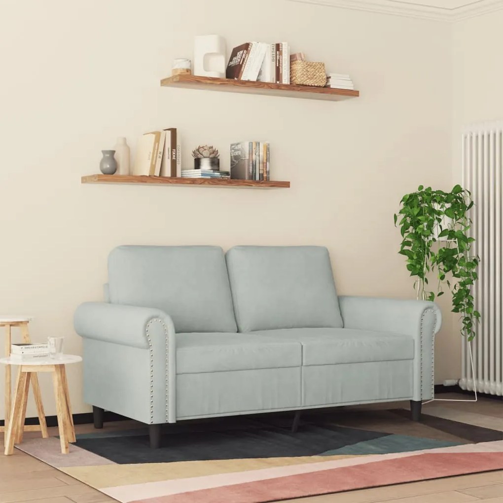 Sofá de 2 lugares 120 cm veludo cinzento-claro