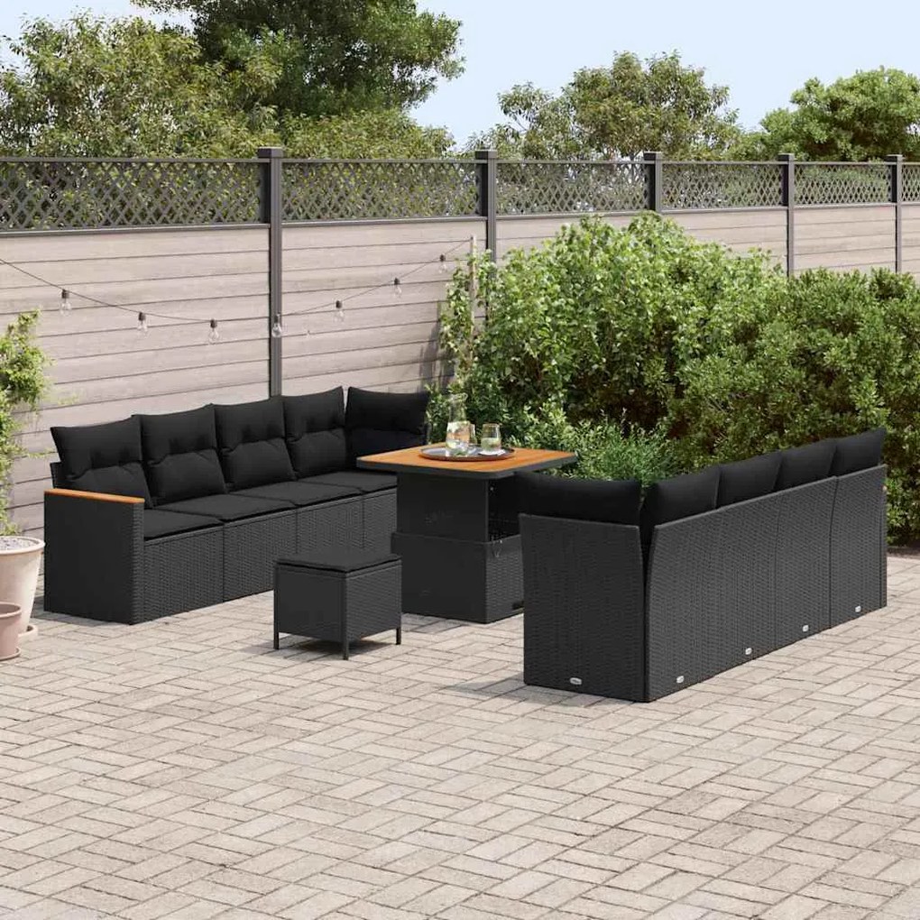 Conjunto de Sofá de Jardim vidaXL de 11 Peças com Almofadas Preto Vime