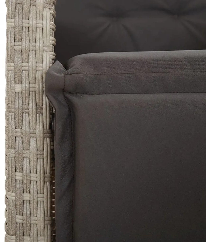 7 pcs conj. jantar p/ jardim c/ almofadões vime PE cinza-claro