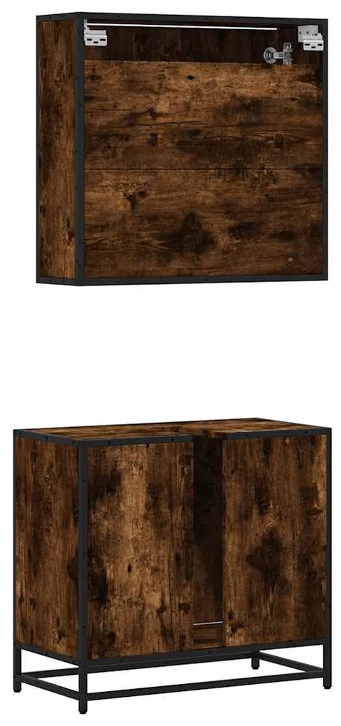 2 pcs conj. móveis casa de banho derivados madeira cor fumado