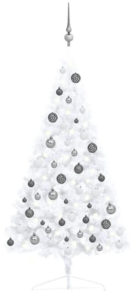 3077654 vidaXL Meia árvore Natal artificial pré-iluminada c/ bolas branco