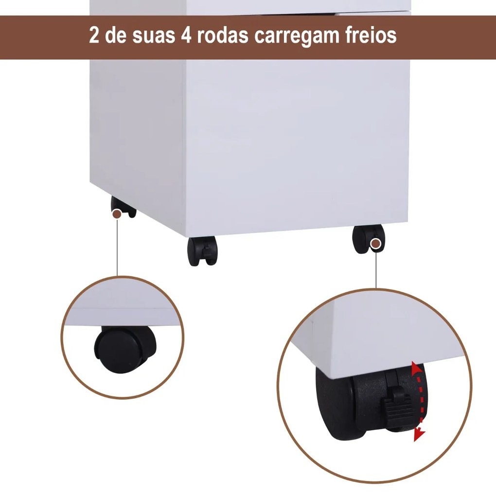 Cómoda tipo de Arquivo Móvel para Organizar Documentos no Escritório ou em Casa - Cor: Branco - 34x40x60.5cm
