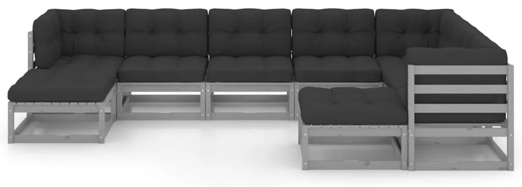 9 pcs conjunto lounge de jardim + almofadões pinho maciço cinza