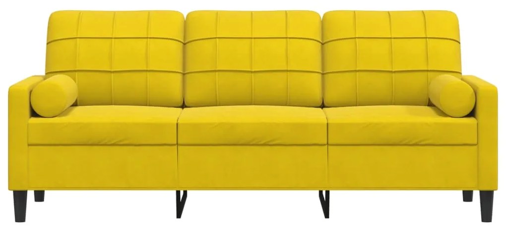 Sofá 3 lugares c/ almofadas decorativas 180 cm veludo amarelo