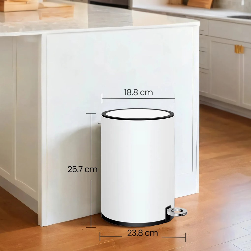 Caixote do lixo para casa de banho 3 litros pequeno com tampa, fecho suave Branco