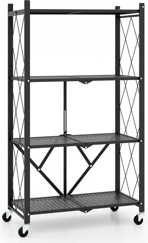 Estante Dobrável de 4 Níveis Renzo – Estrutura Metálica com Rodas, Sis