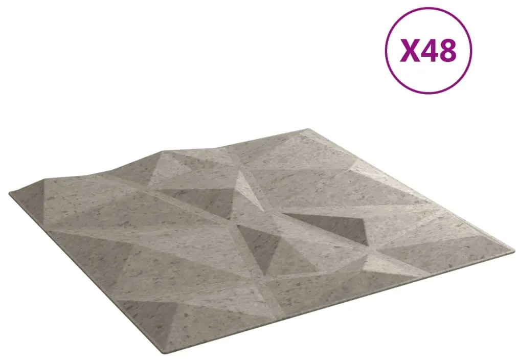 Painéis de parede 48pcs 50x50cm 12m² XPS diamante cinza-cimento