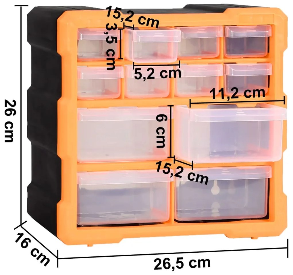 Caixas organizadoras com 12 gavetas 2 pcs 26,5x16x26 cm