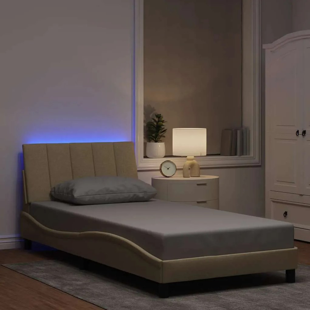 vidaXL Estrutura de cama sem colchão 100x200 cm tecido cor creme