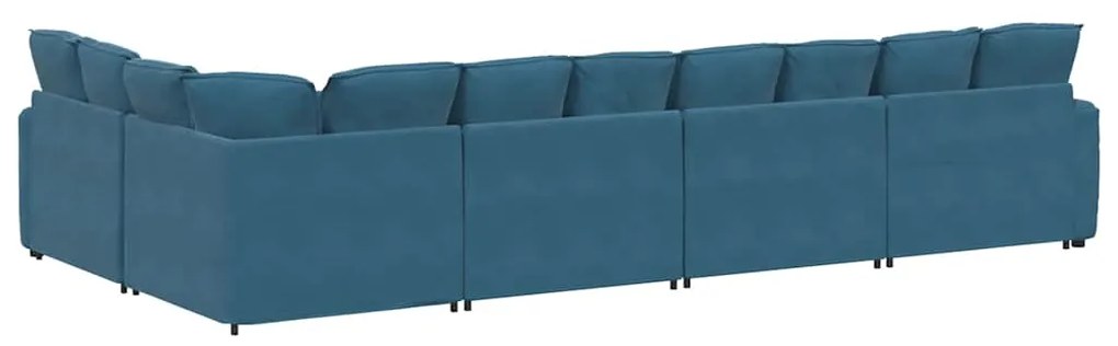 Sofá modular com almofadas veludo azul